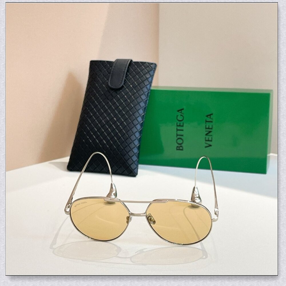 Bottega Veneta Silver Aviator Sunglasses
